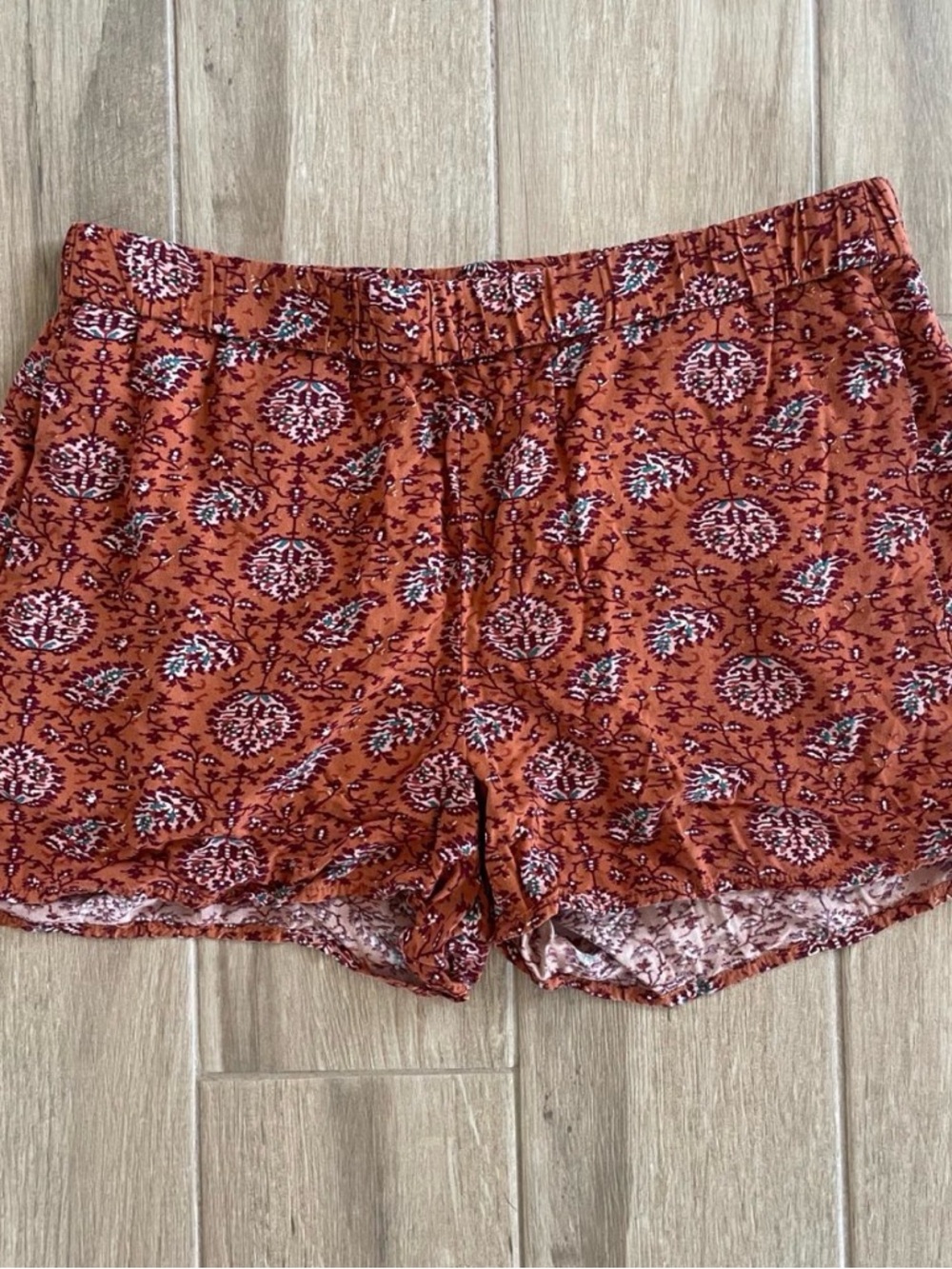 Madewell Rust Orange Floral Elastic-Waist Shorts
